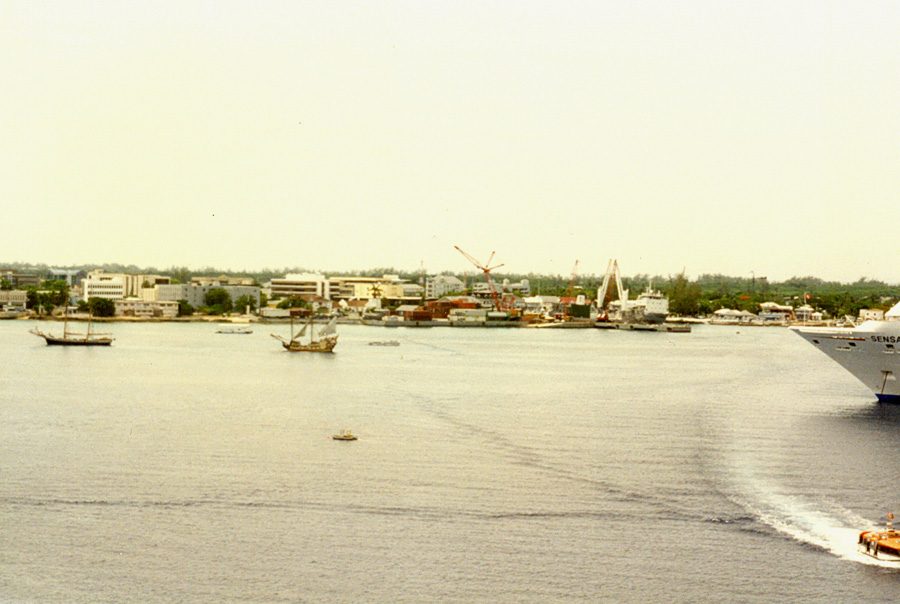 Cruise tenders in the harbour at George Town, Cayman Islands