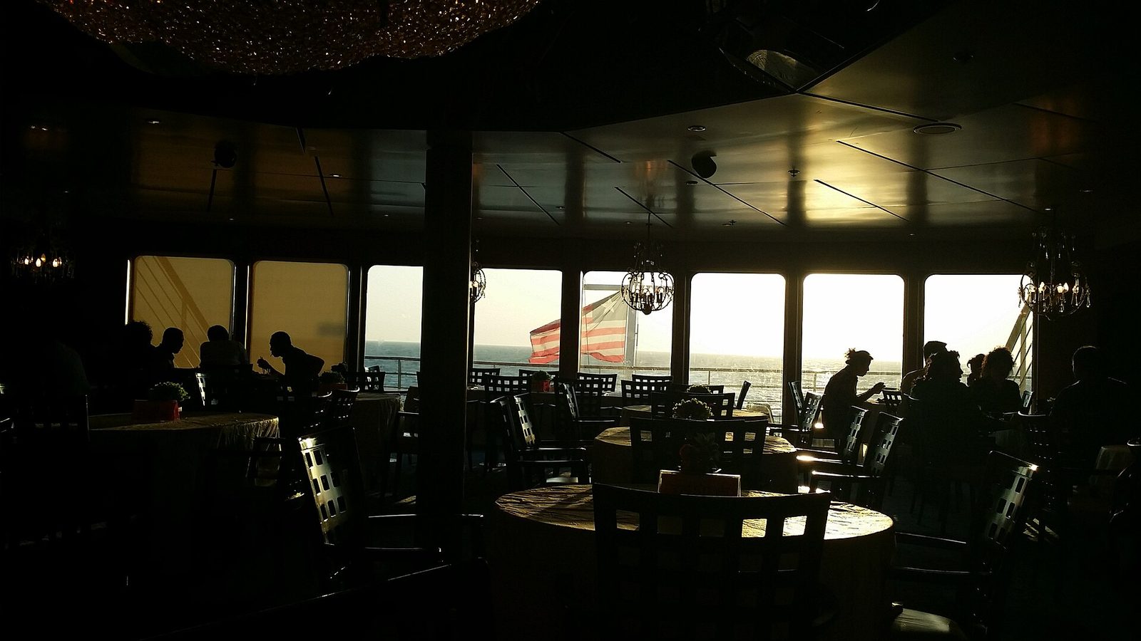 A cruise ship dining room