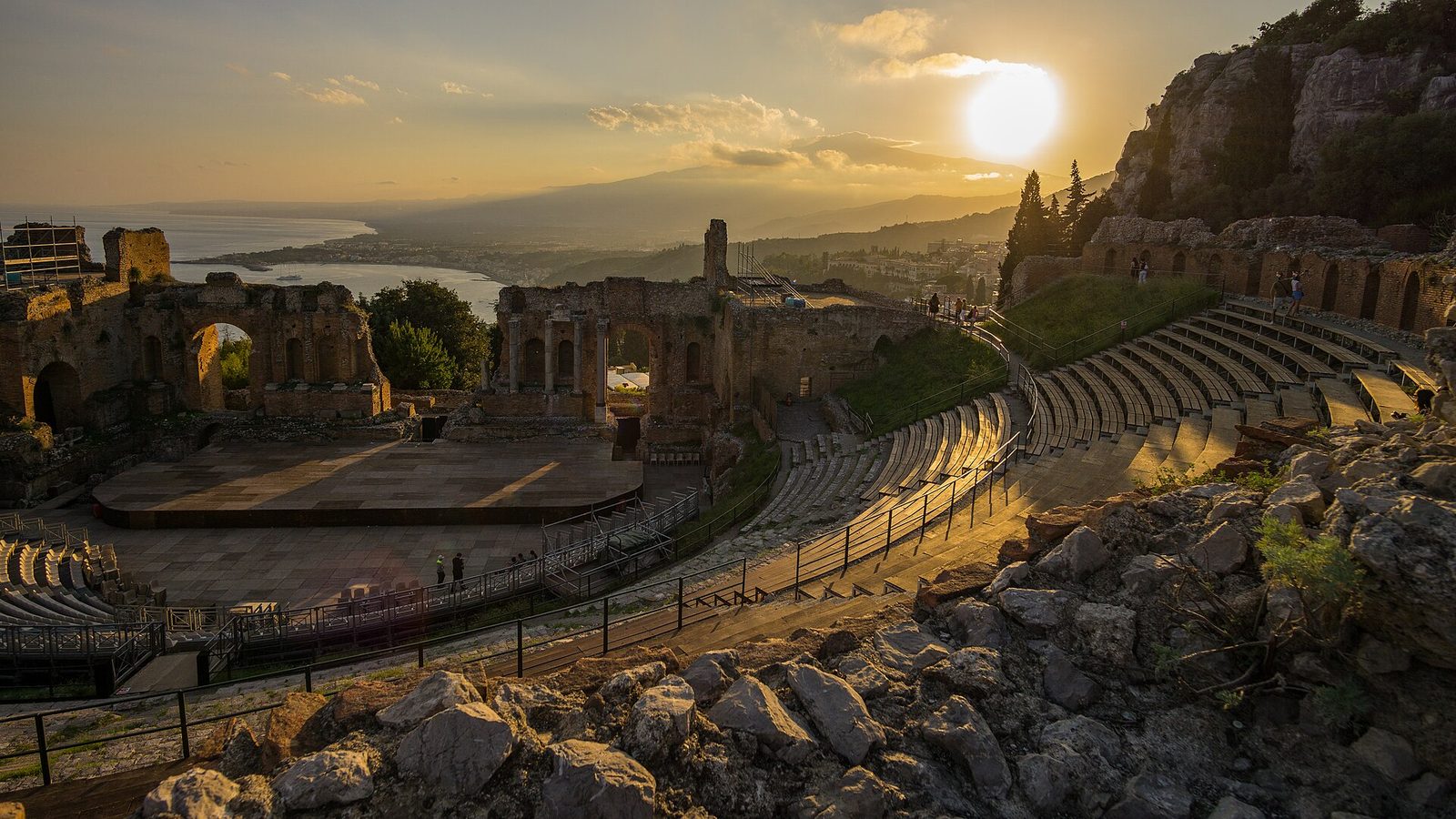 The ancient theatre at Taormina, with Etna behind